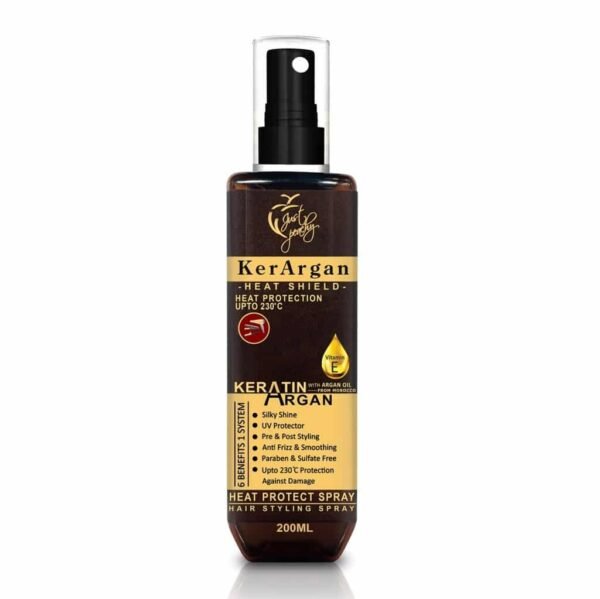 Just Peachy Kerargan Keratin Argan Oil Vitamin E Heat Protect Hair Styling Spray 200ml